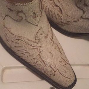 Mia distressed leather eagle mules